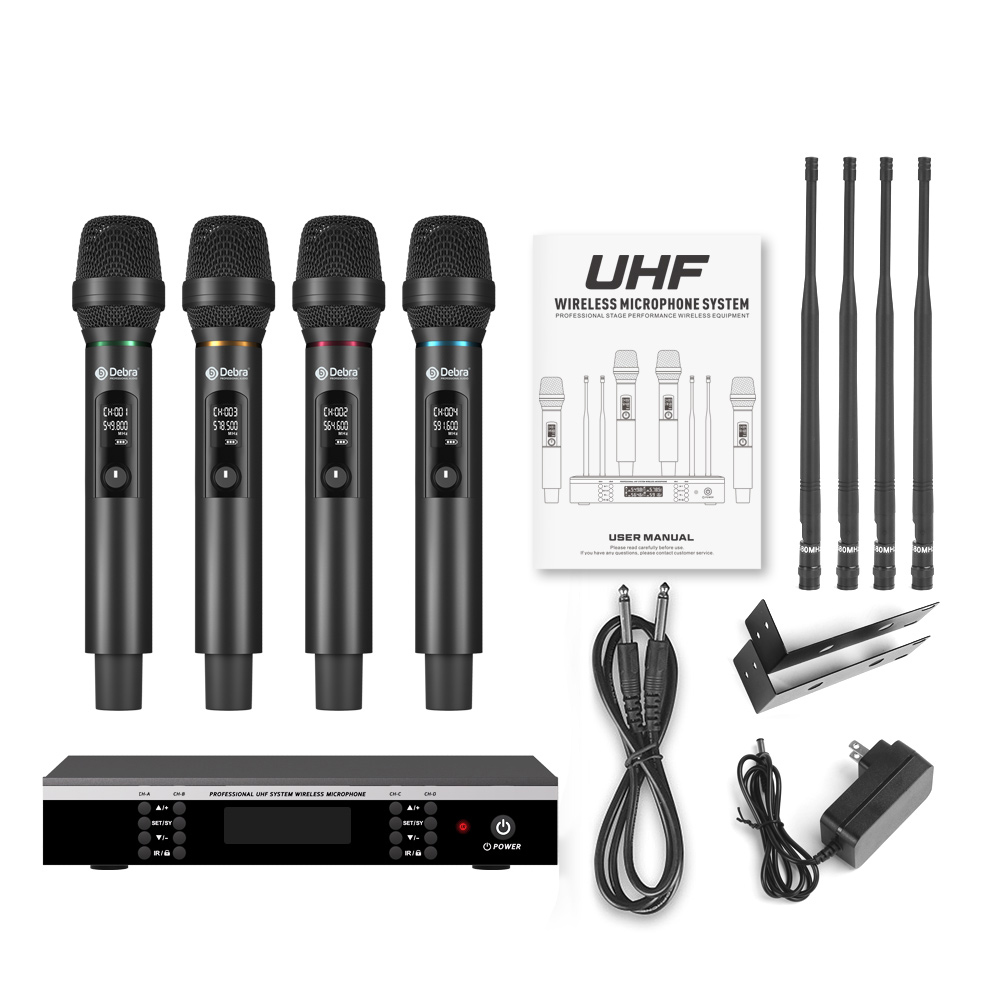 Factory Direct Sales Professional Portable Singing Meeting Party Mic Long Range 4 Channels UHF Wireless Microphone UX-400