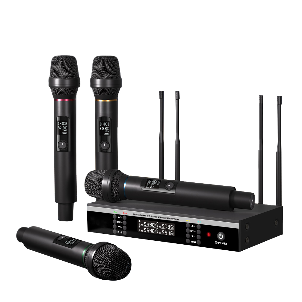 Factory Direct Sales Professional Portable Singing Meeting Party Mic Long Range 4 Channels UHF Wireless Microphone UX-400