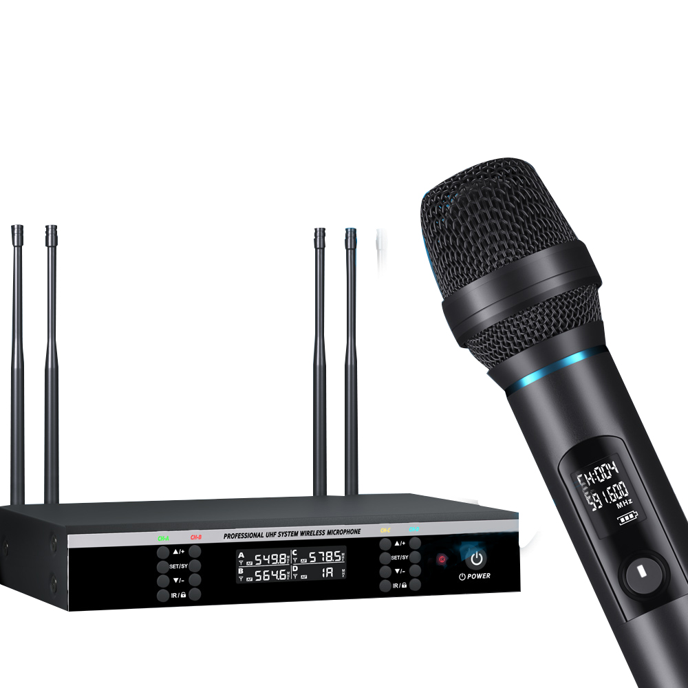 Factory Direct Sales Professional Portable Singing Meeting Party Mic Long Range 4 Channels UHF Wireless Microphone UX-400