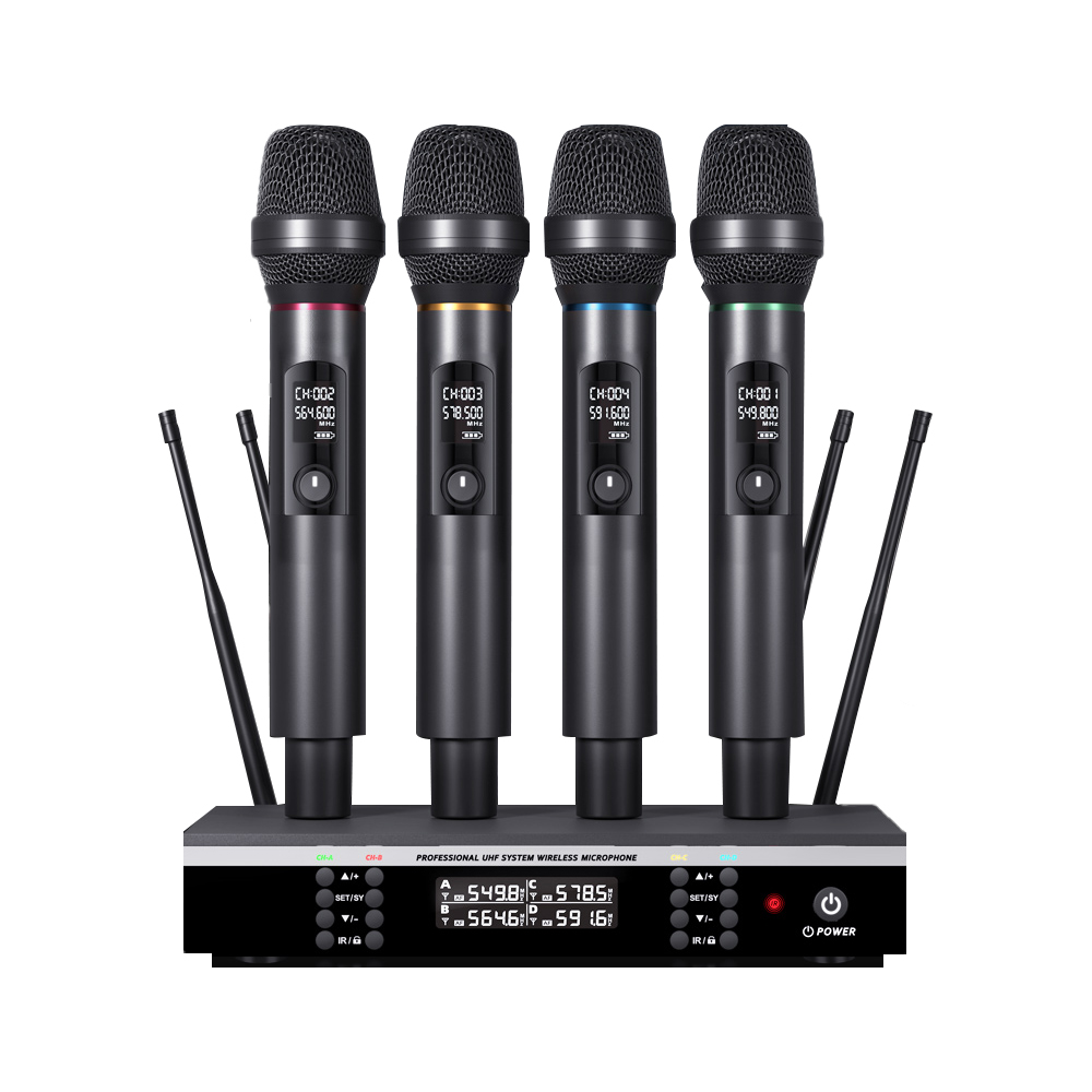 Factory Direct Sales Professional Portable Singing Meeting Party Mic Long Range 4 Channels UHF Wireless Microphone UX-400